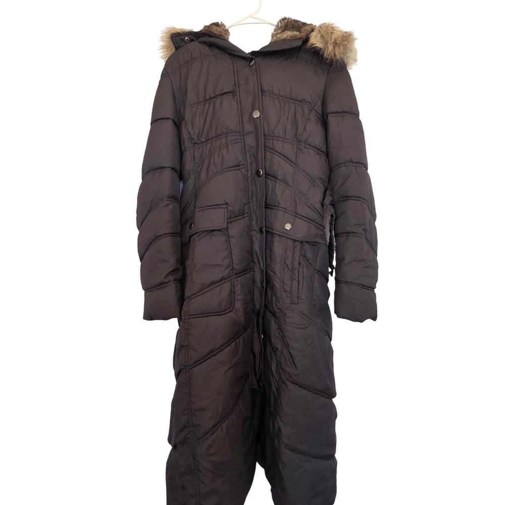 Victoria's Secret Puffer Parka Coat Full Length Faux Fur Hood Belted L G